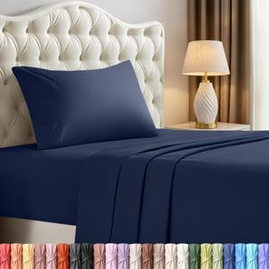 Utopia Bedding Twin Sheet Set 3 Piece Bed Sheets for Twin Size Bed, Soft and Breathable Microfiber, Includes 1 Fitted Sheet, 1 Flat Sheet and 1 Pillowcase Oeko Tex (Navy Blue)