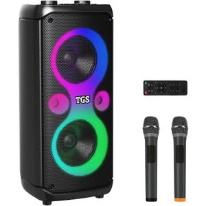 Karaoke Machine for Adults with 2 Wireless UHF Microphones, Dual 6.5" PA System for Party with Disco LED Lights, Portable Bluetooth Speakers & Kids, Supports for TF Card/USB, AUX in, FM, REC,TWS