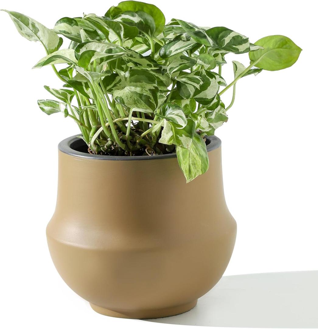 Geometric Ceramic Plant Pot, 6 Inch Planter with Drainage Hole and Removable Rubber Plug, Indoor and Outdoor Garden Flower Pots for Home Dcor,Brown