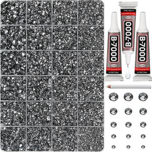 33000Pcs Grey Rhinestones for Bedazzling, Bedazzler Kit with Flatback Craft Rhinestones Gray Bulk and B7000 Glue, 2,3,4,5,6mm Resin Flat Back Crystals for Craftings, Crafts, Clothes, Shoes, Nails