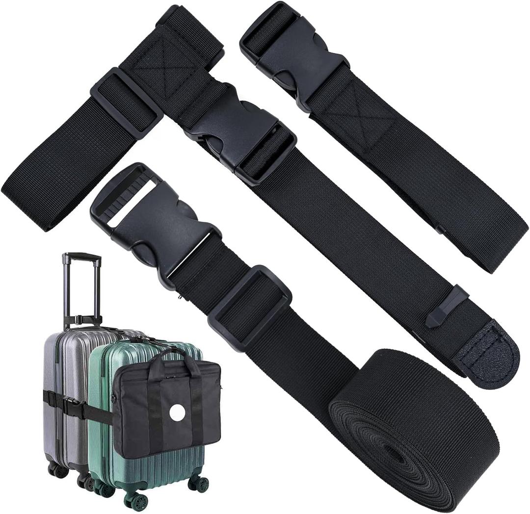 Add a Bag Luggage Strap - Heavy Duty Adjustable Suitcase Belt - Travel Accessory for 3 pcs Luggage Connecting - 3 Pack 1.5" W (Black)