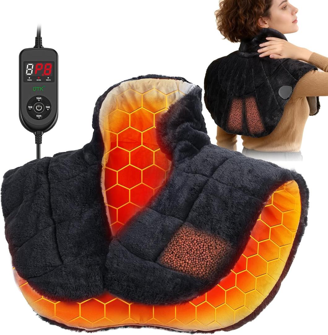 UTK Weighted Heating Pad for Neck and Shoulders and Back, 30s Fast Heat, 6X Deeper Pain Relief, Faux Rabbit Fur Fabric, 8 Heat Settings Max 159, 4H Auto Off, Memory Function, 24"x 20", Birthday Gifts