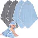 UNIMADE Hooded Towel for Newborn, 4 Pack Soft Coral Fleece Baby Towels, Ultra Absorbent Bath Cloths Bulk for Infants, Toddlers, Newborn Essential- 30 x 30 inch - Grey & Blue