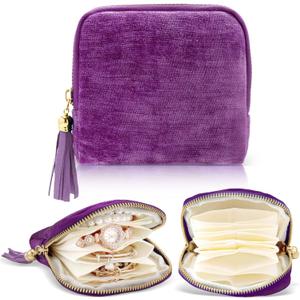 Travel Jewelry Case Small Soft Velvet Organizer Pouch Travel Gifts for Women Storage Bags Mini Jewelry Bag for Gemstones Bracelets Healing Crystal Earring Necklaces Small Pouch Bag Purple