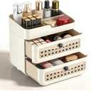 LBW Makeup Organizer for Vanity Countertop, 3-Tier Large Cosmetic Storage with 2 Drawers, Perfume Display Holder, Beauty Gift for Women (Cream)