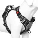 Timos Dog Harness Medium Sized, No Pull with Neck Lockable Snap,No Choke Front Clip Dog Reflective Harness,Adjustable Metal Rings 3 Buckles,Easy Control Handle for Medium Dogs Gray M