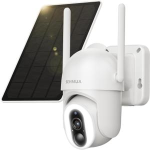 SEHMUA Solar Security Cameras Wireless Outdoor with 500-Lumen Super-Bright LEDs Spotlights, 2K 360° View Outdoor Camera Wireless, Color Night Vision, PIR Motion Detection,2-Way Audio