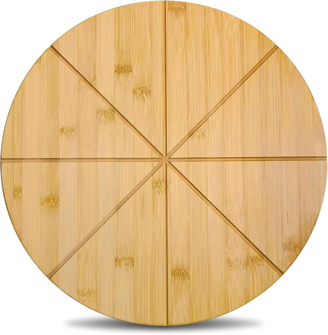 16" Pizza Cutting Board Double Sided Round Cutting Boards Large Pizza Server Bamboo Wooden 16inch Platter Pizza Oven Accessories Kitchen Gifts Pizza Prep Board with Grooves, Extra Large