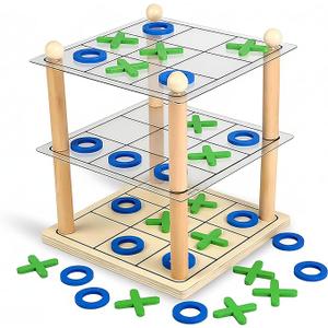 3D Ultimate Wooden Tic Tac Toe Board Game – Classic XO Strategy Game for Kids & Adults, Fun Family Table Games Night, Durable Wooden Tabletop Game