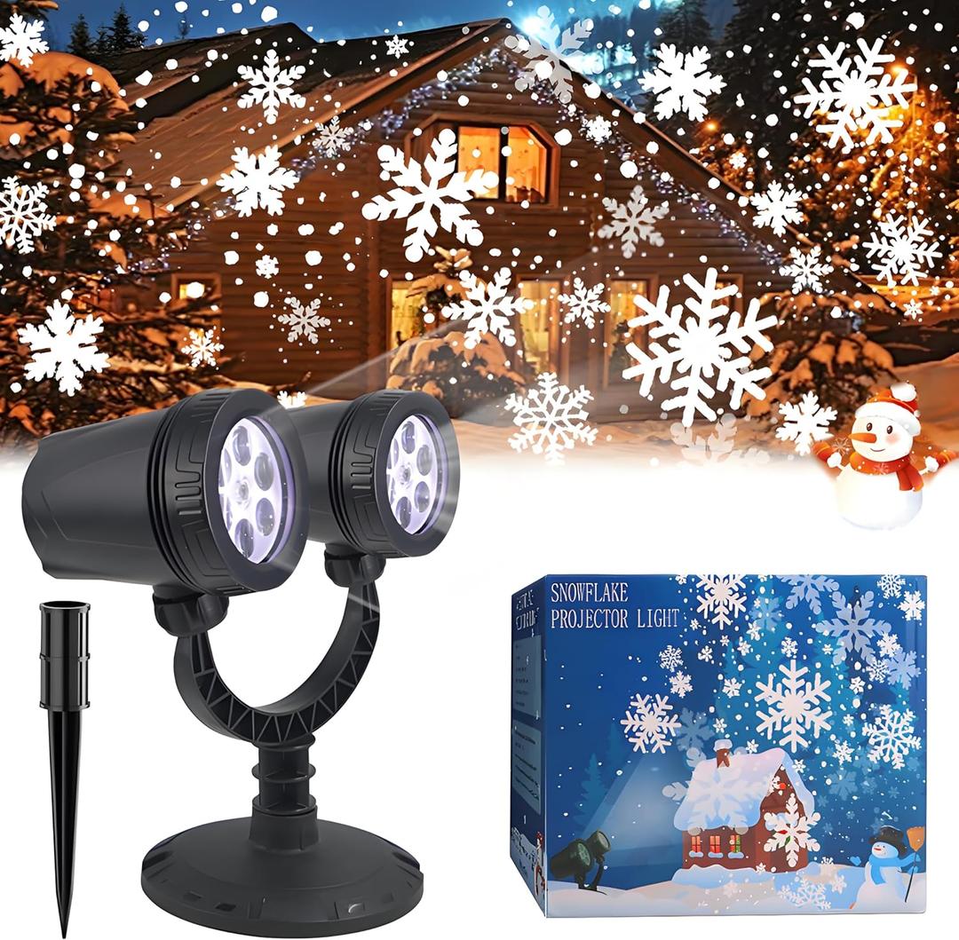 Outdoor Christmas Decorations Christmas Double Head Snowflake Projector Lights,Christmas Projector Lights IP65 Waterproof Adjustable Christmas Decorations Indoor for Patio Wall Window