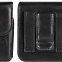 Compatible with Samsung Galaxy Z Flip 6/5/4/3/2/5G Belt Cell Phone Holder Men, Mobile Phone Belt Clip Holster Leather Smartphone Case with Belt Loop Belt Waist Purse Belt Bag with Carabiner Hook (Black)