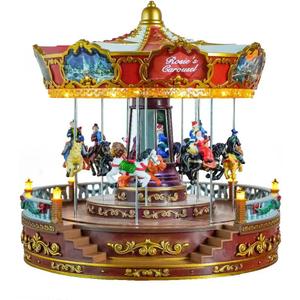 Christmas Carousel Decoration, 14inch large size, Carousel Go Round with Music and Lights, Realistic Scene, Add Christmas Atmosphere, Perfect Holiday Giftred