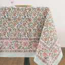 Labhanshi Indian Handblock Print Floral 100% Cotton Canvas Rectangle Table Cloth, 72x108 Inch 8-Seater Rustic Farmhouse Decorative Table Cover, Spring Easter Festive Holiday Decor, Berry Pink