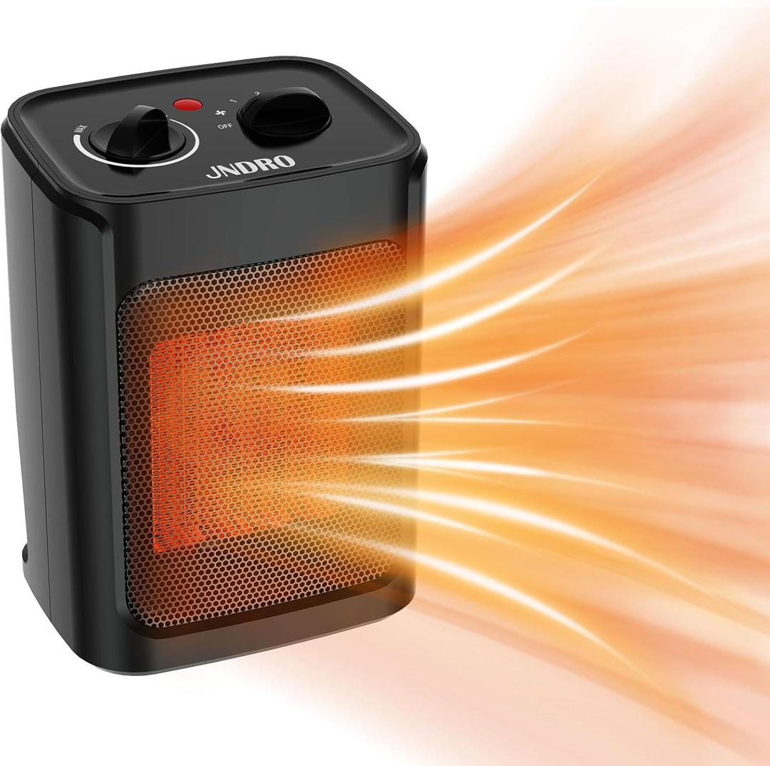 JNDRO Portable Electric Space Heater - 1500W/750W Quiet Ceramic mini Heater Fan with Thermostat, Heat Up 200 Square Feet for Room Office Desk Indoor Use