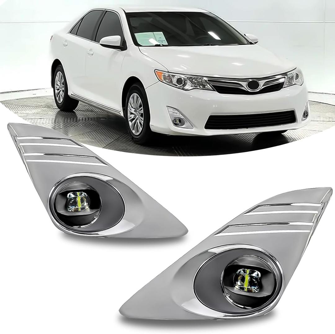 LED Fog Lights-For 2012-2014 Toyota Camry(Not for SE Models), Fog Light Assembly Replacement,Include Switch, Wiring Harness,Plug and Play,Chorme Bezels