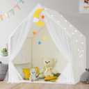 Kids Tent with Mat, Toddler Playhouse Girls Princess Castle Play Tent with Star Lights Toys for Children Indoor and Outdoor Games (Light Yellow)