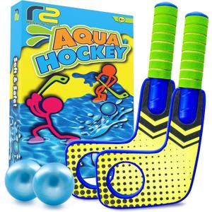 Fun Mini Hockey Sticks Game - Play at the Pool & Beach or in Home - For Kids & Adults All Ages - Use The Floating Soft Paddles to Shoot the Water Skipping Balls - Comes With 2 Sticks & 2 Balls