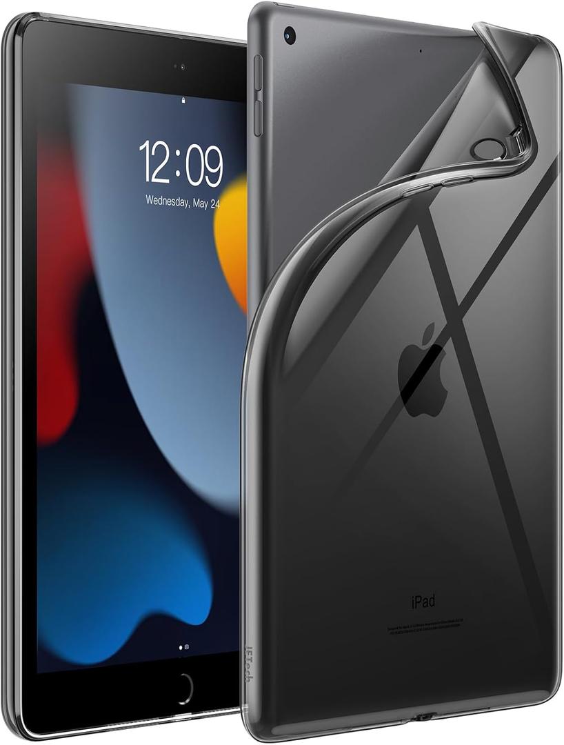 JETech Case for iPad 9/8/7 (10.2-Inch, 2021/2020/2019 Model, 9th/8th/7th Generation), Soft TPU Transparent Slim Shockproof Tablet Cover (Black)