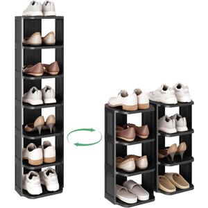 Kitstorack Vertical Shoe Rack: 8 Tiers Stackable Shoe Rack for Closet DIY Free Standing Shoe Organizer Small Shoe Shelf for Small Spaces and Narrow Spaces Plastic (Black)