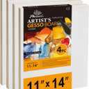 PHOENIX Gesso Boards for Painting - 11x14 Inch / 4 Pack - Coarse Surface 3/4 Inch Cradled Wood Panels for Oil & Acrylic Paints, Crafts & Pouring Art