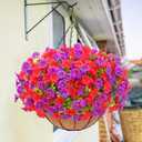 Elyum Artificial Hanging Flowers for Outdoors, Fake Flowers Artificial Petunias Hanging Baskets for Outdoors, UV Resistant Fake Hanging Plants Flowers for Outside Garden Patio Porch Decor