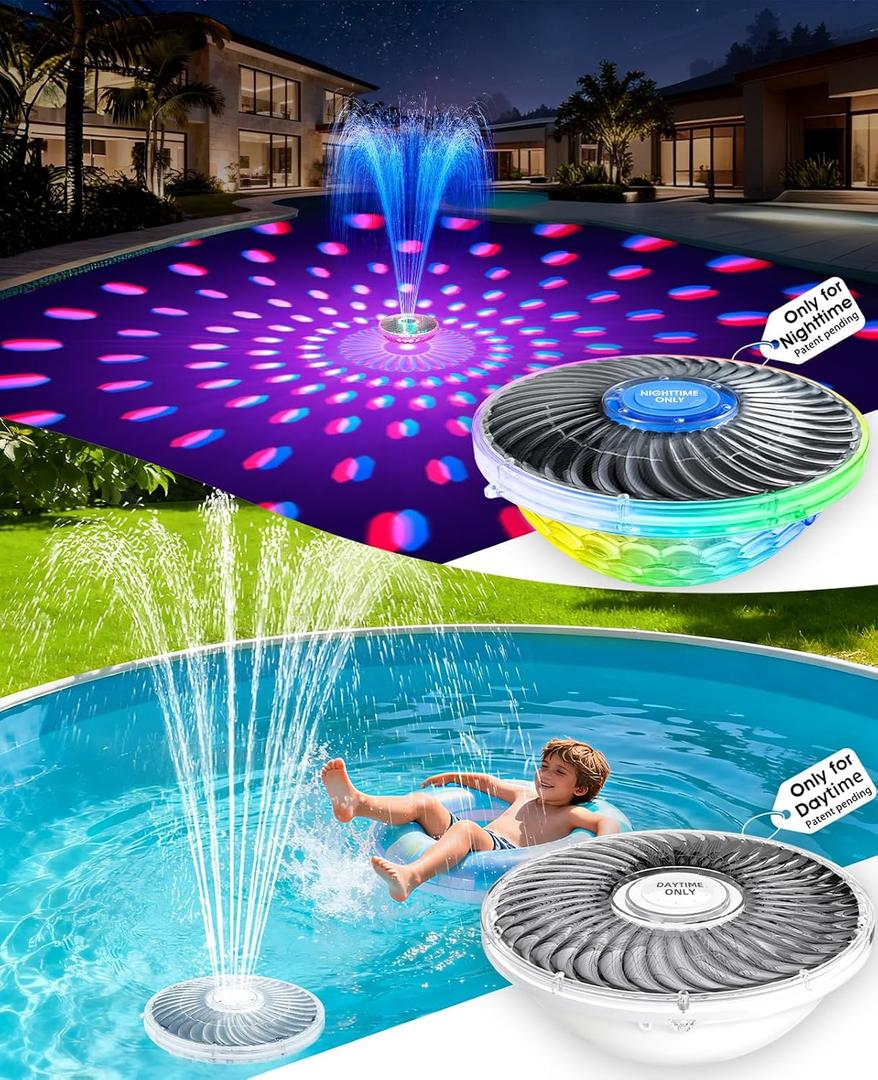 2PKS Solar Pool Fountains with Light Show,2026 Upgraded Large Solar Pool Water Fountain Kit, Floating Pool Fountain for Above Ground Pool,Solar Floating Fountain Pumps for All Day Use