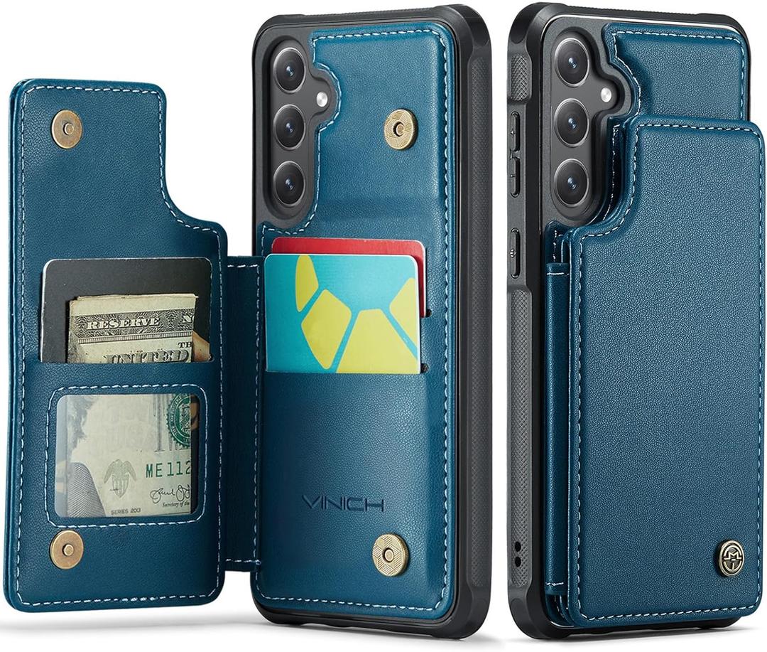 Vinich for Samsung Galaxy S24 Wallet Case with Card Holder, RFID Blocking Credit Slots Kickstand Shockproof Phone Cover Fit for Galaxy S24 6.2" Blue