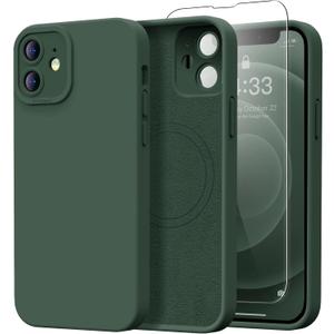 Designed for iPhone 12 Mini Case with Screen Protector - Upgraded Camera Protection - Wireless Charging Compatible - Silicone Protective Phone Case 5.4" for Men Women Girls - Army Green