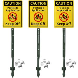 Beeveer 3 Pack 10 x 7 Inch Caution Pesticide Application Keep off Lawn Signs Caution Reflective Yard and Stake Kit Rustproof Metal Aluminum Surface Keep off Sign for Lawn Grass Warning