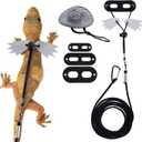 Bearded Dragon Lizard Leash Harness, Adjustable Lizard Leash Accessories Winged Bearded Dragon Rope with Hat and 3 Sizes Leather Harness for Lizard Chameleon Amphibian