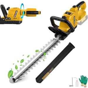 Electric Hedge Trimmer Cordless Compatible with DEWALT 20V MAX Battery, 20-Inch Cordless Hedge Trimmer, Brushless Bush Trimmer, 2/3'' Cutting Capacity, Lightweight & Rotatable Handle(No Battery) (Yellow)