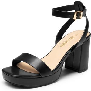 DREAM PAIRS Platform Heels for Women High Block Chunky Open Toe Ankle Strap Heels Fashion Wedding Party Evening Prom Dance Dress Pump Sandals Shoes (7.5, Black-pu)