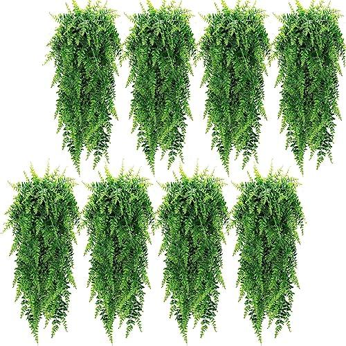 Lyrow 2 Pcs Artificial Hanging Plants 32 in Fake Plant Fake Boston Ferns Plastic Faux for Wall House Room Garden Wedding Garland Indoor Outdoor Decoration, No Basket