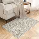 Vintage Entryway Rug Indoor, Beige Taupe Washable 2x3, Neutral Small Area Non-Slip Throw Accent Floral Kitchen Rug Print Faux Wool Super Soft Front Door Floor Carpet for Foyer Bedroom