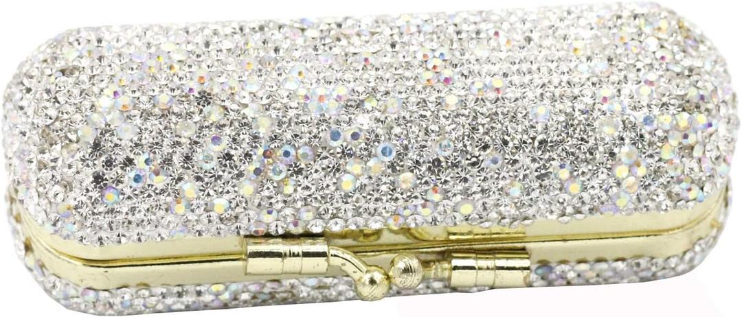 Bling Rhinestone Crystal Lipstick Case Holder Organizer bag Cosmetic Storage for Women's Lipstick Jewelry Kit (Silver)