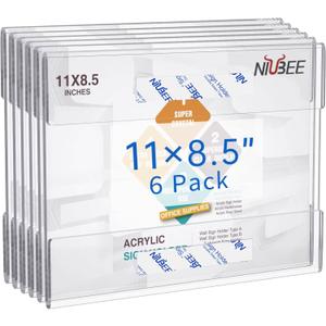 Acrylic Sign Holder Horizontal ，Wall Mount Sign Holders Clear Acrylic Frame with Double Sided Tape Clear Poster Frames Plastic Sign Holder for Office, Home, Landscape, 6 Pack