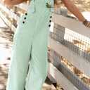 PRETTYGARDEN Overall Jumpsuit For Women 2025 Summer Casual Wide Leg Sleeveless Button Striped Jumpsuits Trendy Outfits (Green, XXL)