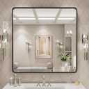LOAAO 30x30 Inch Black Metal Framed Bathroom Mirror for Wall, Matte Black Bathroom Vanity Mirror Farmhouse, Large Rounded Rectangle Mirror, Anti-Rust, Hangs Horizontally or Vertically