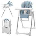 KB 3-in-1 Foldable Baby High Chair | Multifunctional Infant High Chairs for Babies and Toddlers | Removable Seat & Tray for Easy Clean | 7 Height & 4 Recline Adjustable | 2 Locking Wheels(Blue)