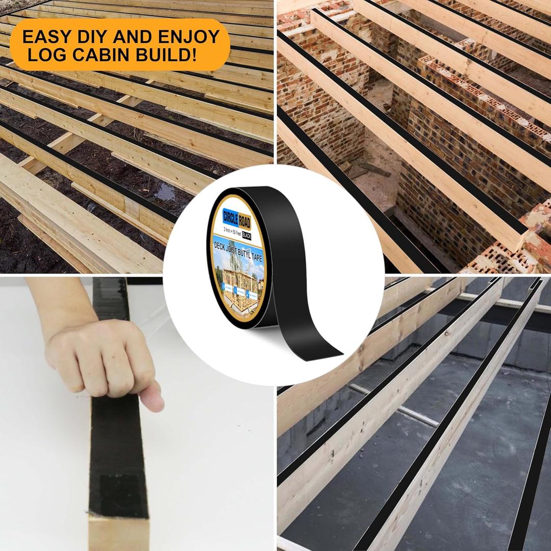 7 Pack Joist Tape for Decking 2'' X 50', 7 Rolls Weatherproof Butyl Tape for Wood Decks Beams Roof, Flashing Tape Anti-Corrosion Weather Resistant Black Deck Joist Tape Outdoor Patio Repair