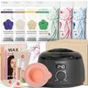 KOTAMU Waxing Kit-Professional Wax Warmer for Women& Men Hair Removal,Black Waxing Machine With Silicone Pot, Sensitive Skin Friendly Body Wax Kit Ideal for Face Bikin Brazilian Leg Home Salon (3.5 Ounce (Pack of 6))