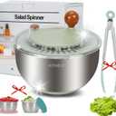 KITHELP Stainless Steel Salad Spinner Large, Vegetables Fruits Wash Bowl with Strainer, Lettuce Spinner Dryer for Efficient Salad Preparation 5.3Qt (Silver)