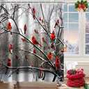 Final Friday Forest Tree Shower Curtains Cute Cardinal Birds on Branch Theme Cloth Fabric Bathroom Decor Sets with Hooks Waterproof Washable 72 x 72 inches Red White and Brown