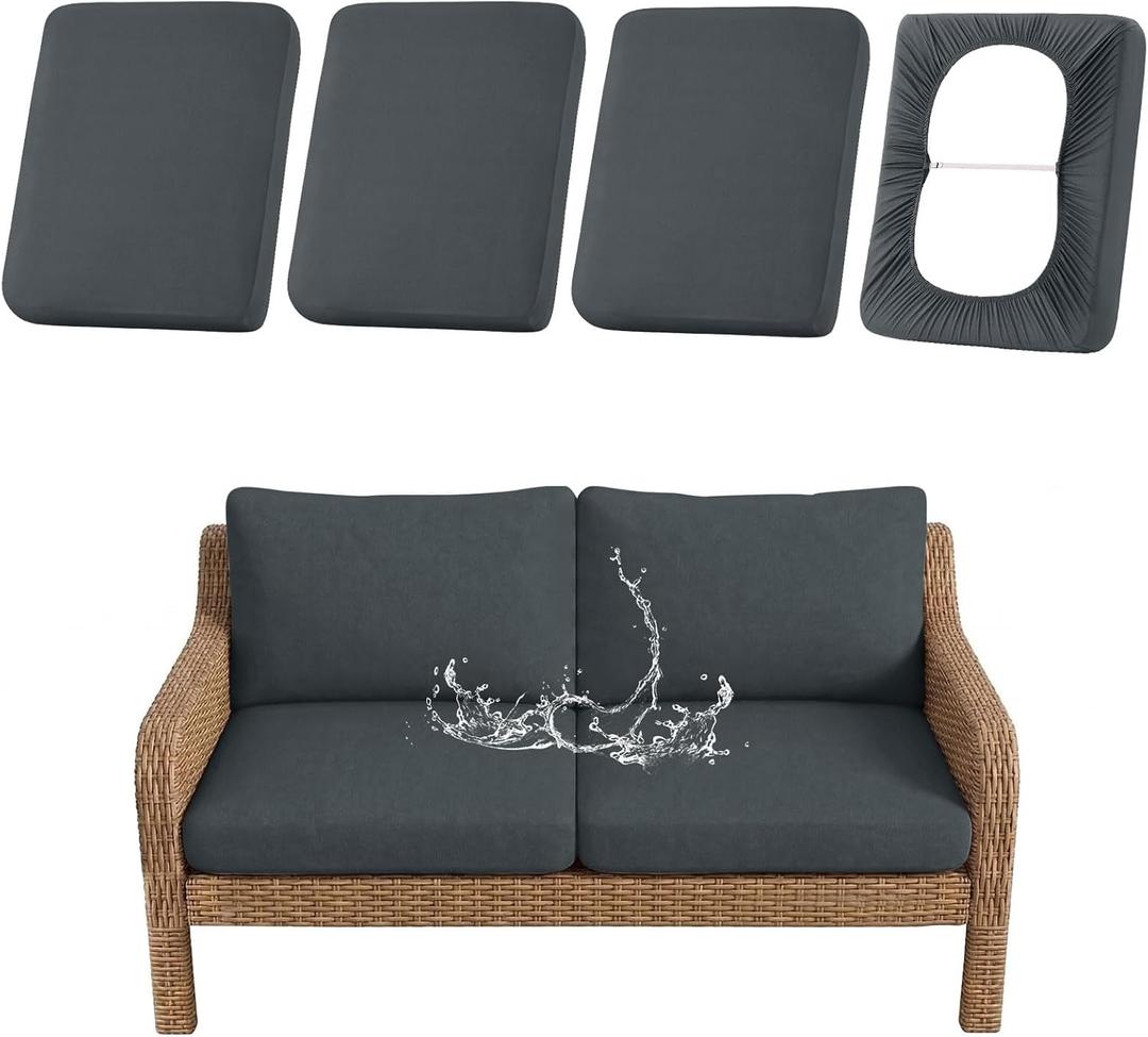 Hyha Waterproof Outdoor Cushion Covers for Patio Furniture, Stretch Patio Chair Cushion Slipcovers, Coated UV Resistant Replacement Seat Covers, Solid Color (Dark Grey, 4PC)