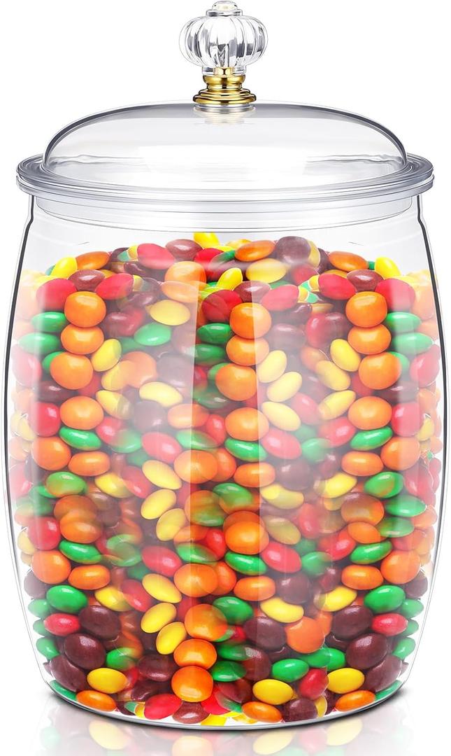 Nuogo Large Candy & Cookie Jar with Lid Plastic Apothecary Jars Large Food Storage Container Unbreakable Kitchen Storage Jar for Cookie, Candy, Snack and Dried Foods DIY Gift(1gallon/128oz)
