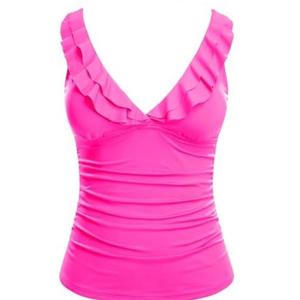 Yonique Women's Tankini Top Only Tummy Control Bathing Suit Top Ruffle Swimsuit Top V Neck Swim Tank Top No Bottom, XXL