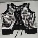 Tanou Sweater Vest for Women Casual Sleeveless Crew Neck Tie Crochet Color Block Vest Summer Knitted Tank Tops Black M