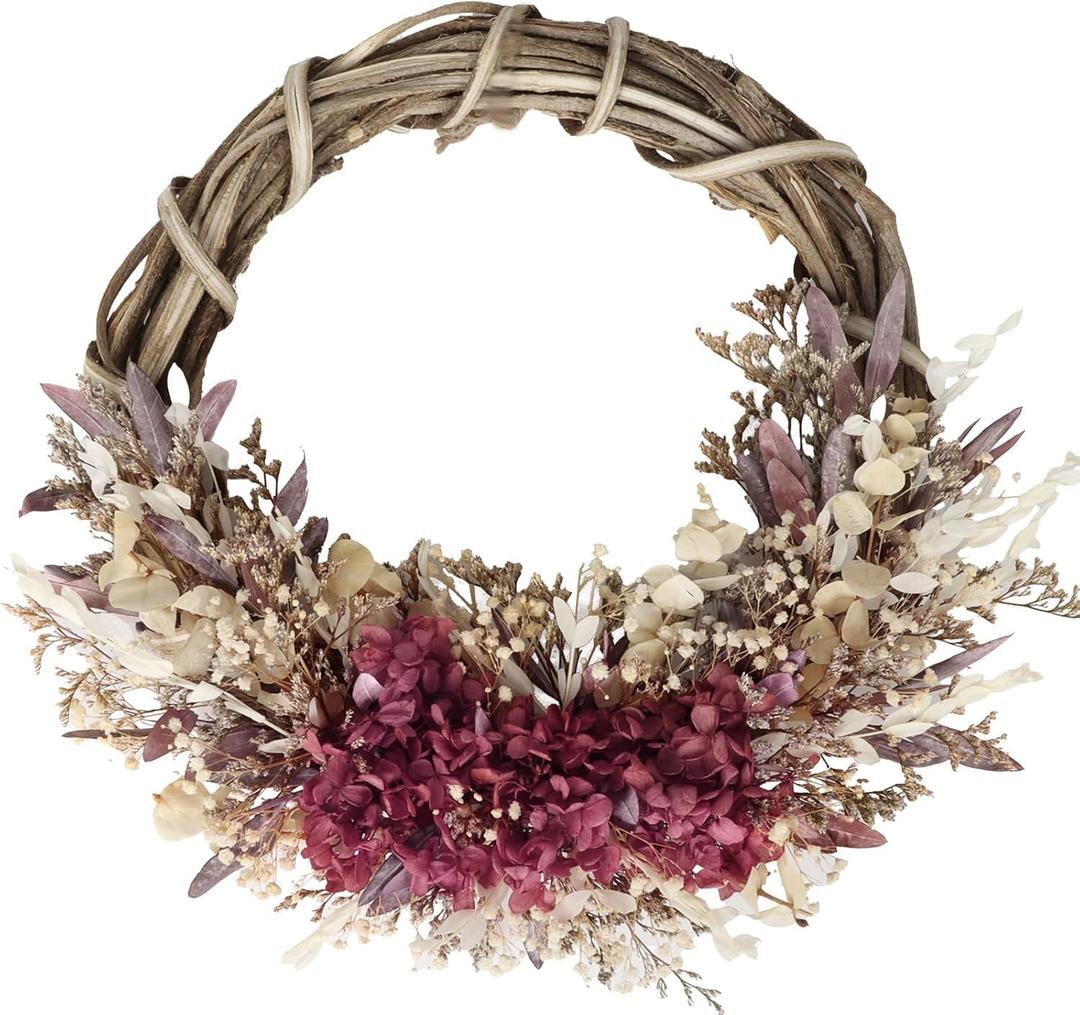20" Preserved Flowers & Greenery Wreath YIYSONRK Natural Dried Flower Hydrangea Wreath Summer/Spring Wreaths for Front Door Indoor Home Decorating Wreaths Kitchen Farmhouse Deco