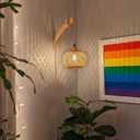 Frideko Bamboo Lantern Plug in Wall Sconces Wicker Wall Lamp with Plug in Cord Hand Woven Rattan Wall Light Farmhouse Rustic Wall Sconces Boho Sconces Wall Lighting for Living Room Bedroom, 1PC
