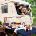 2 Pack 6 Foot Rectangle Elastic Fitted Tablecloth, Waterproof Fabric Table Cover, Washable Polyester Table Cloth for Picnic, Camping, Outdoor (Navy, 30" x 72")